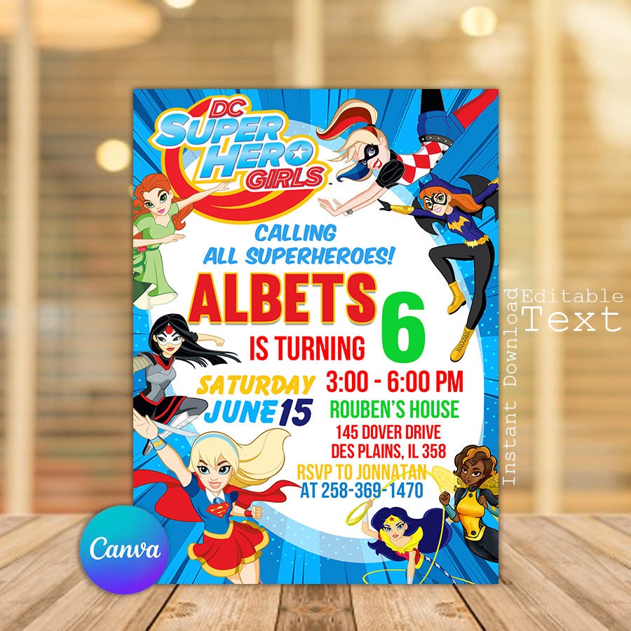 DC Superhero Girls Invitation, Superhero Girls Birthday, Superhero ...