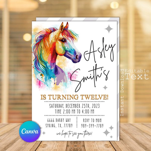 Horse Birthday Invitation, Horse Invitation, Horse Birthday, Horse Cowgirl Party, Horse Party Invitation, Pony Invitation, Farm Invitation