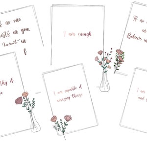 Afirmaciones positivas imprimibles | Tarjetas de afirmaciones diarias | Frases de amor propio y mentalidad positiva | Descarga digital para salud mental y motivación