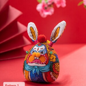 Lord Rabbit Beginner DIY Kit Handmade Embroidery Chinese Beijing Style Good Luck Sachet Necklace Car Ornament Bag Accessory Rabbit Doll image 3