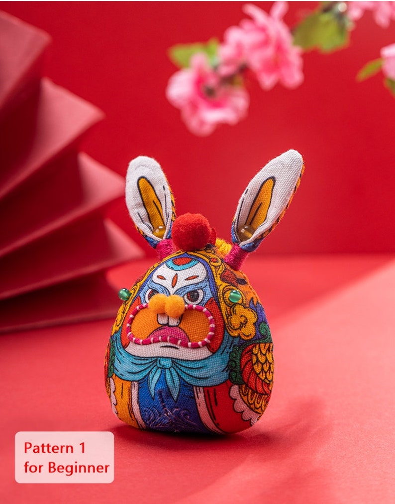 Lord Rabbit Beginner DIY Kit Handmade Embroidery Chinese Beijing Style Good Luck Sachet Necklace Car Ornament Bag Accessory Rabbit Doll image 3