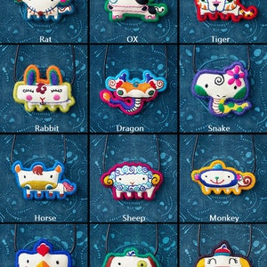 中国の12星座ネックレス/ブローチ 手作り刺繍 動物年 星座 誕生年 子供/大人へのギフト 鎖骨チェーンネックレス