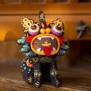 Zestaw do haftu Tile Cat DIY, amulet na szczęście, ręcznie robiony amulet, maskotka do szycia ręcznego Ausicious Animal, wyjątkowy prezent Fortune Needlepoint Tailsman