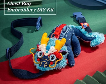 Chinese Style Fairy Dragon Adult Children Chest Bag Embroidery DIY Kit Tradition Auspicious Presents DIY set with tutorial video