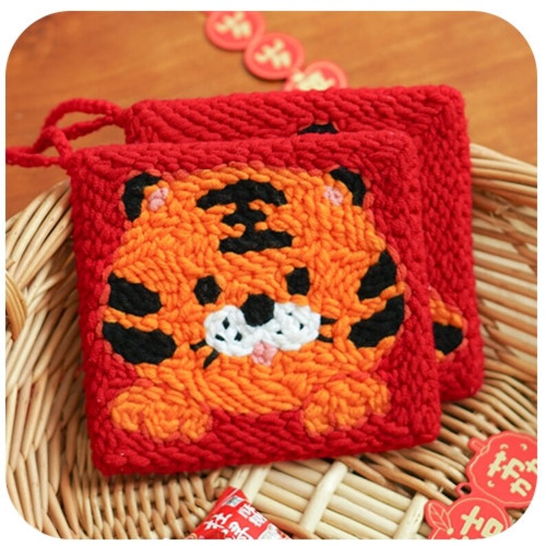 Three Cute Tigers Punch Needle Kit Beginners Handmade Cup Etsy