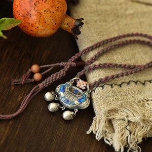 Hand-woven Rope Necklace, Sterling Silver Lock Pendant Necklace, Braided Tibetan Buddhist Necklace, Protection Healing Lucky Necklace