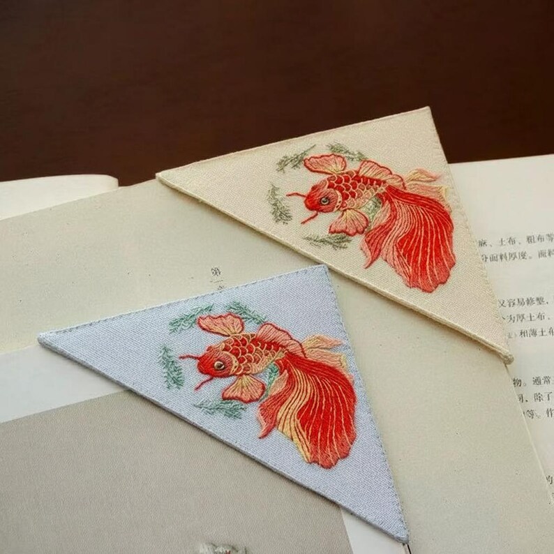 Fish Bookmark Pattern DIY Koi Fish Corner Bookmark Embroidery Kit | Fancy Carp Thread Craft ...