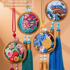 Seasons | Double-sided Embroidery DIY Kit Handmade Chinese Style Stitch Sachet Necklace  Car Ornament Bag Accessory
