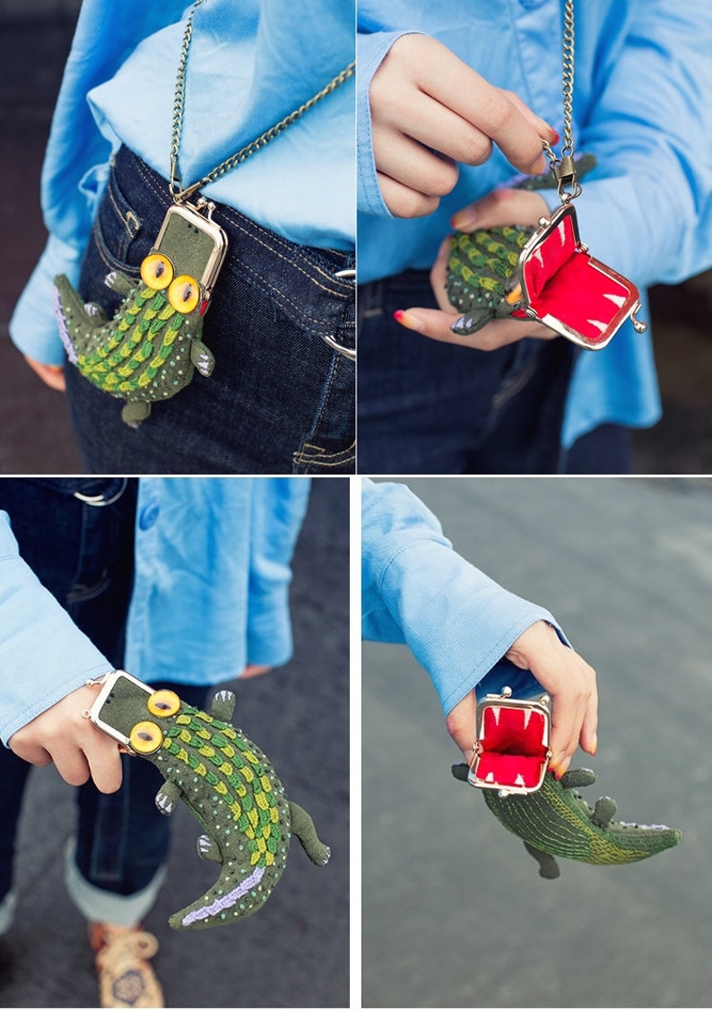 Crocodile Embroidery Bag, DIY Kit, Alligator Bag, Handmade Small Bag, Needlepoint Kit, Unique Gift Idea,