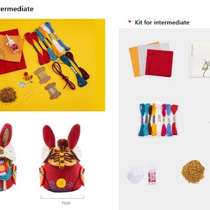 Lord Rabbit Beginner DIY Kit Handmade Embroidery Chinese Beijing Style Good Luck Sachet Necklace Car Ornament Bag Accessory Rabbit Doll image 9