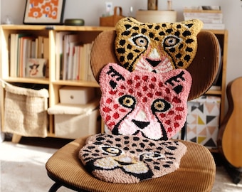 Leopard / Beginners DIY Punch Needle Kit/Handmade Jaguar Woolen Yarn Wall Hanging Tapestry Cushion Craft Adullt/Kids Start Kit Punch Needle