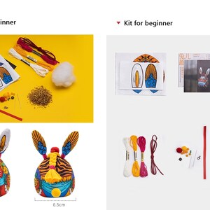 Lord Rabbit Beginner DIY Kit Handmade Embroidery Chinese Beijing Style Good Luck Sachet Necklace Car Ornament Bag Accessory Rabbit Doll image 10