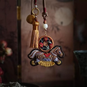 Talizman z monetami starożytnymi do przewożenia koni, chiński zestaw do haftu DIY, ręcznie robiony amulet na szczęście, ręcznie szyty urok szczęścia
