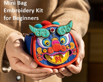 Pi Xiu Small Bag Embroidery Kit | Chinese Mythical Animal Prosperous Wealth Good Luck DIY Handmade Satchel Accessory with tutorial video