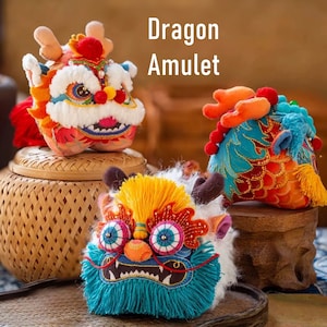 Amulet smoka, zestaw do haftu DIY, ręcznie robiony woreczek, prezent zodiakalny, akcesorium do dekoracji samochodu, ręcznie robiony prezent na szczęście