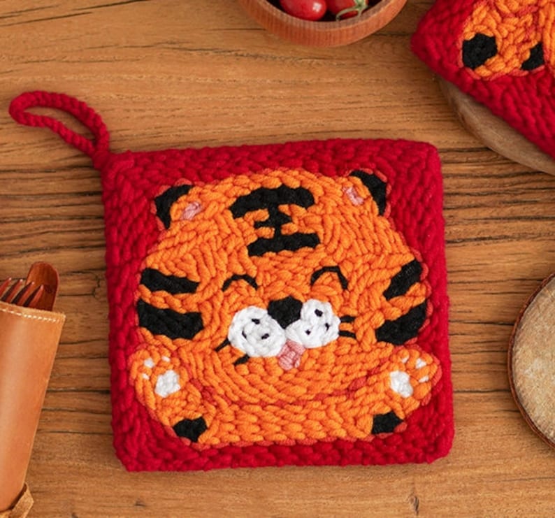 Three Cute Tigers Punch Needle Kit Beginners Handmade Cup Etsy