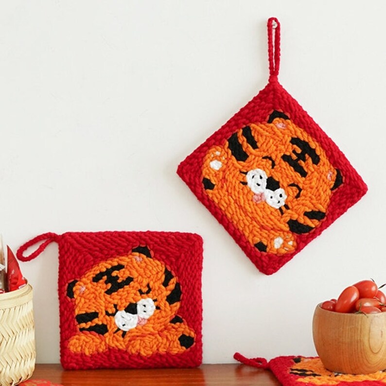 Three Cute Tigers Punch Needle Kit Beginners Handmade Cup Etsy