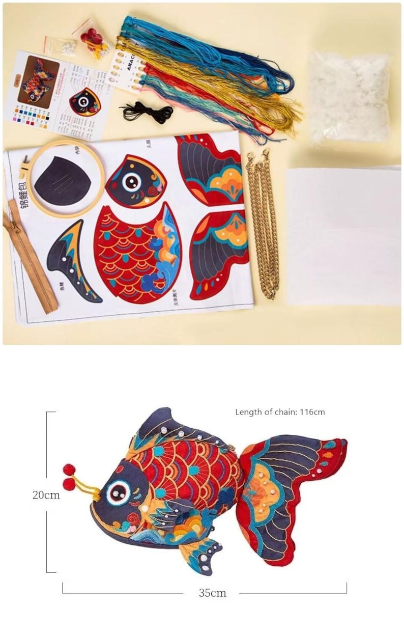 Koi Fish DIY Hand Embroidery Kit | Hand Sewing Bag Kit | Good Furtune ...