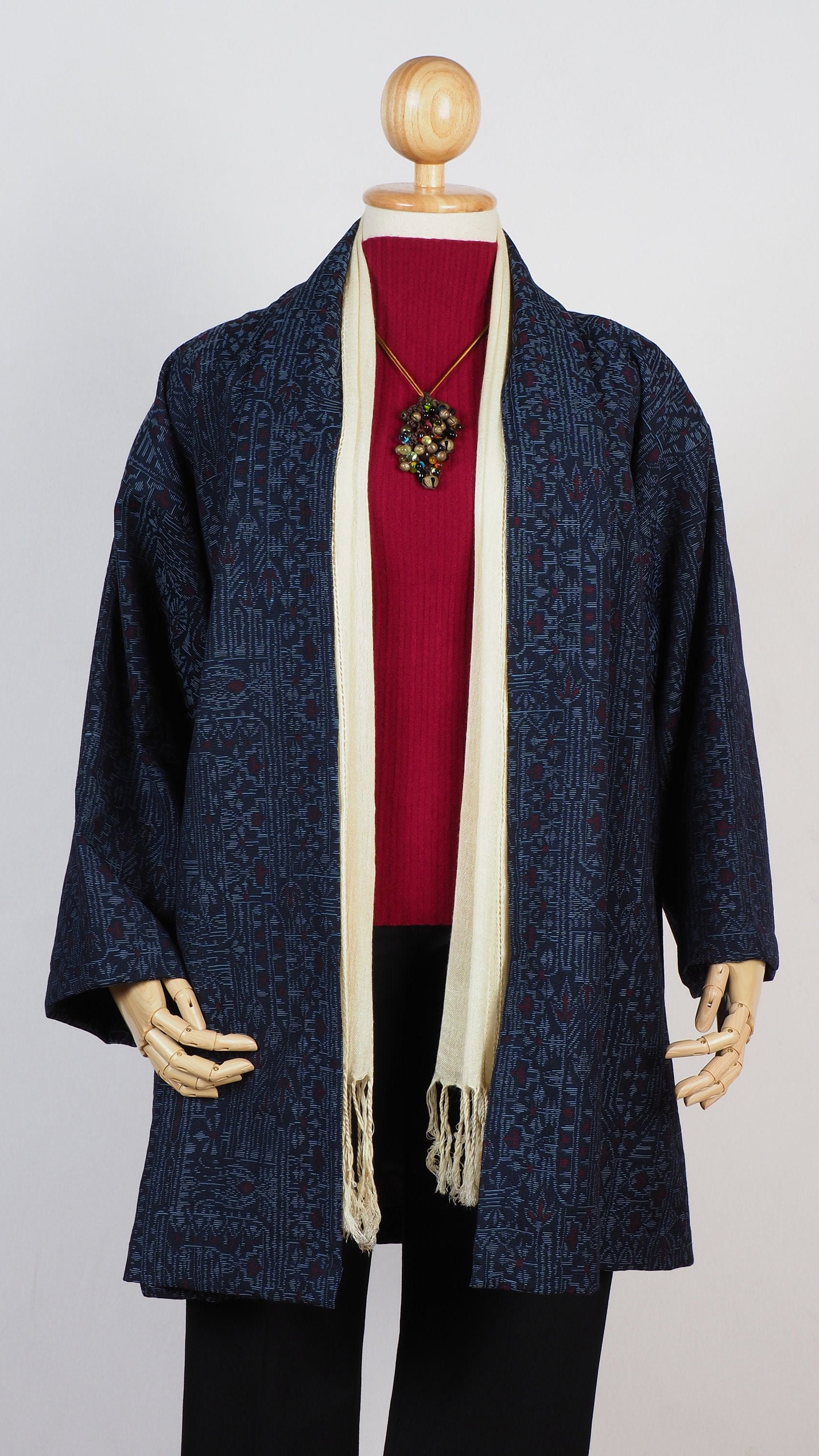 Kimono Jacket Upcycled Wool Vintage Kimono Woven Navy Etsy