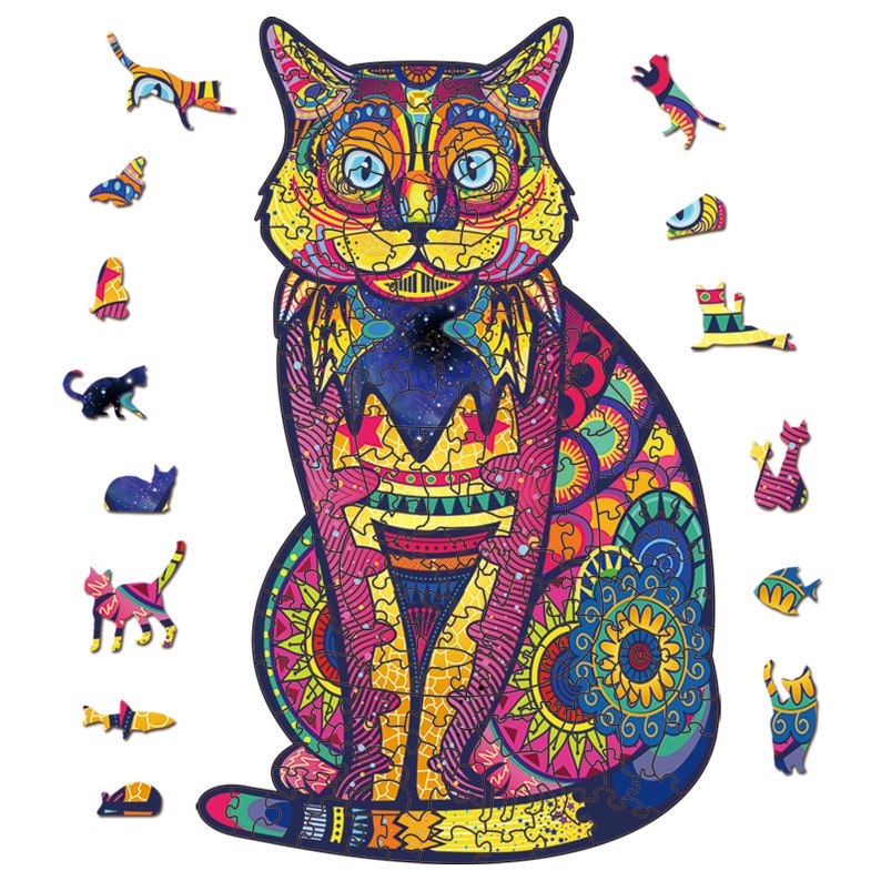3D Wooden Puzzle For Adults and Kids,Animals Shape Puzzle,Gift Puzzle,Cat Shape Colorful Wooden Puzzles,Wooden Jigsaw Puzzles