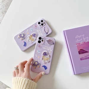 Purple Embroidery Outer Space IPHONE CASE For Iphone 12/12 Pro. Perfect Holiday/Valentines Gift for kids and Adults.