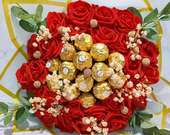 Ferrero Rocher Chocolate Bouquet with Flowers – Luxury Gift for Weddings & Celebrations