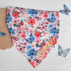 Personalized Name Floral Triangle Scarf, Custom Embroidered Bandana, Boho Chic Floral Bandana, Spring Summer Travel Accessory, Gifts Idea