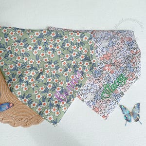 Delicate Embroidered Name Floral Headscarf, Vintage Floral Triangle Scarf, Floral Bandana, Cottagecore Aesthetic Accessories,Gifts for Women