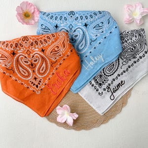 Personalized Embroidered Name Bandana, Vintage Style Paisley Neckkerchief, Custom Wholesale Bachelorette Party Bandana,Bridesmaid Gifts Idea