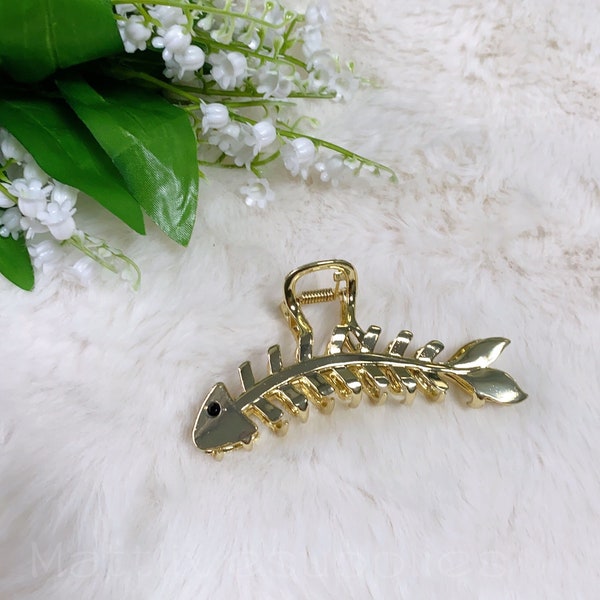 10cm Gold Fish Bone Hair Claws,Large Metal Hair Claw Clips,Girl Hair Claw for Thick Hair,Long Hair Clasp,Hair Accessories,Jewelry & Beauty