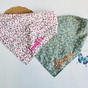 Embroidered Name Floral Elastic Headscarf, Floral Triangle Head Scarf, Women Floral Headband, Summer Beach Hair Accessories, Gifts for Women