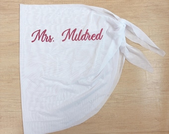 Custom Embroidered Mrs Bride Sarong, Personalized Name Beach Wrap Skirt,Lightweight Cover Up for Summer Holiday,Honeymoon Bachelorette Gifts