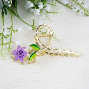 Élégantes pinces à cheveux tulipe en émail, pinces à cheveux tulipe en métal violettes, cheveux de crabe à fleurs pour femme, accessoires pour cheveux tulipe pour femme, cadeau