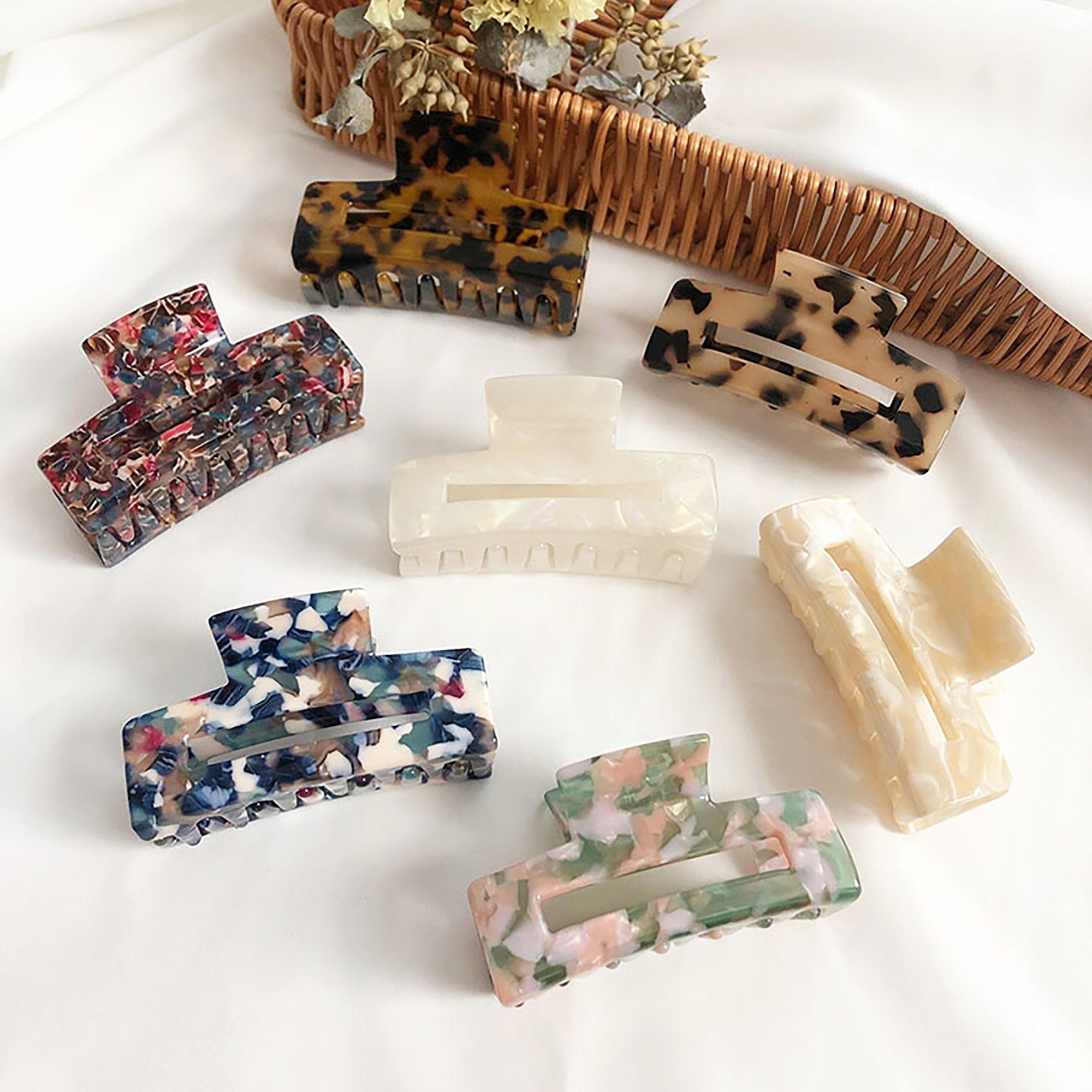 Rectangle Acrylic Marble Hair Claw Clips Tortoise Hair Claw Etsy