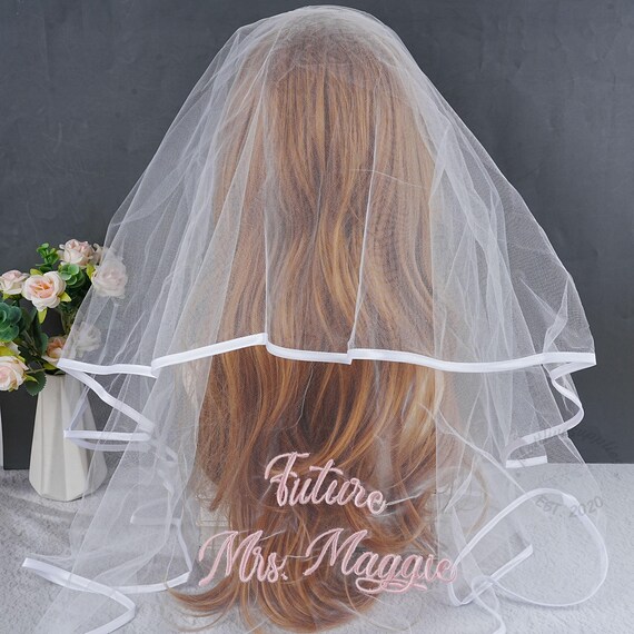 thumbnail image 2 of Personalized 'Future Mrs (Your Name)' Hen Party Veil With Comb - White Bridal Shower Accessory 2 of 2
