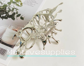 Silver Large Irregular Hair Claw, Gothic Style Hair Claw Clips, Cool Style Hair Claw for Women, Hair Claw for Thick Fine Hair, Hair Clamp