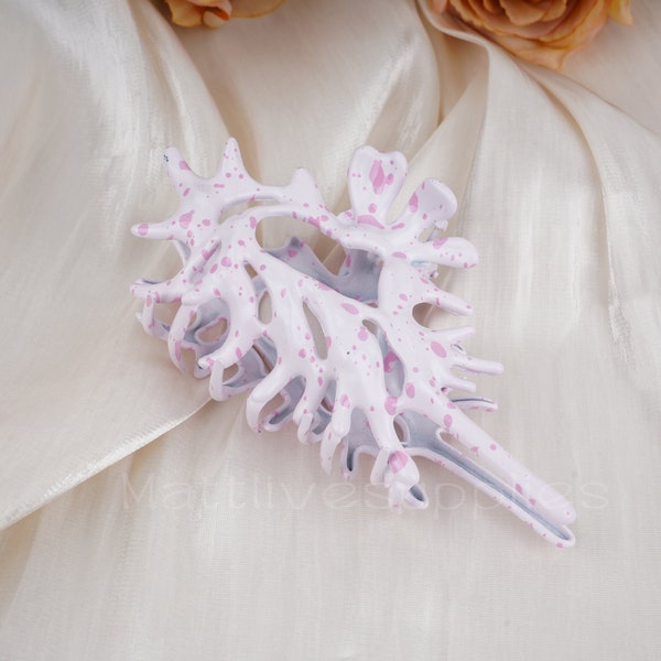 Conch Hair Claw Clips,Pink Dot Conch Hair Clamps,Strong Hold Metal Conch Hair Claws,Hair Jewelry for Women,Ocean White Hair Clips,Gift
