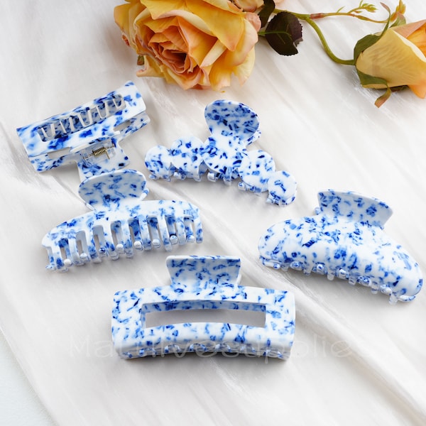 Blue and White Porcelain Pattern Hair Claws, Vintage Hair Clips for Women, Hair Clamp for Girl, Girlish Hair Clip, Hair Accessories