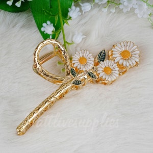 Fermagli per capelli in metallo smaltato con margherita, Morsetto per capelli floreale da donna, Elegante artiglio per capelli per capelli spessi, Accessori per capelli coreani, Regalo per lei