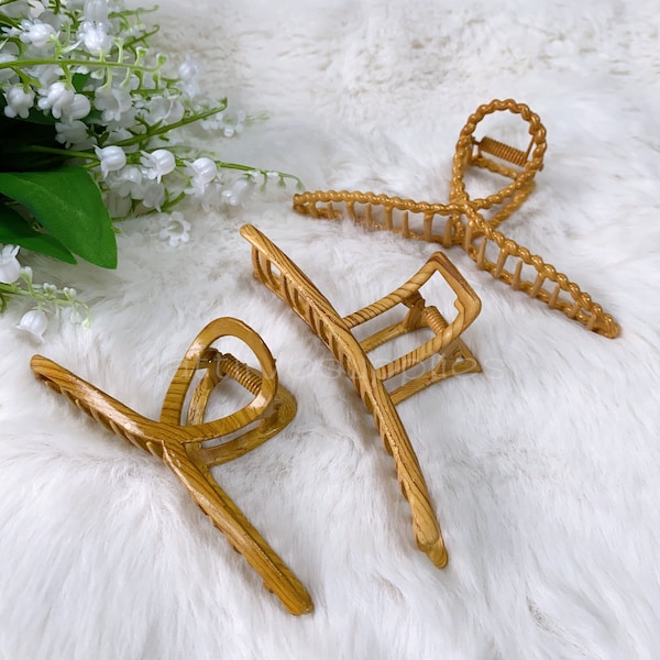 11CM Holz Textur Metall Haarspange, Retro Holzmaserung Haarspange, geometrische Haarspangen, minimalistische Haarspange, Haarschmuck für Sie