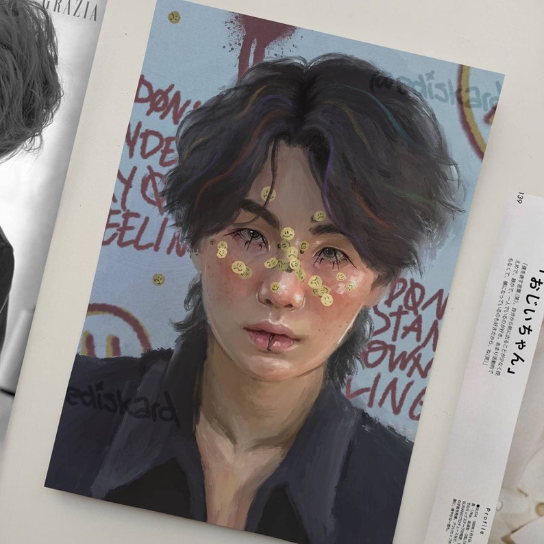 BTS Graffiti Yoongi drawing, Art Print - 방탄소년단 - Fanart Kpop | Min Yoongi 