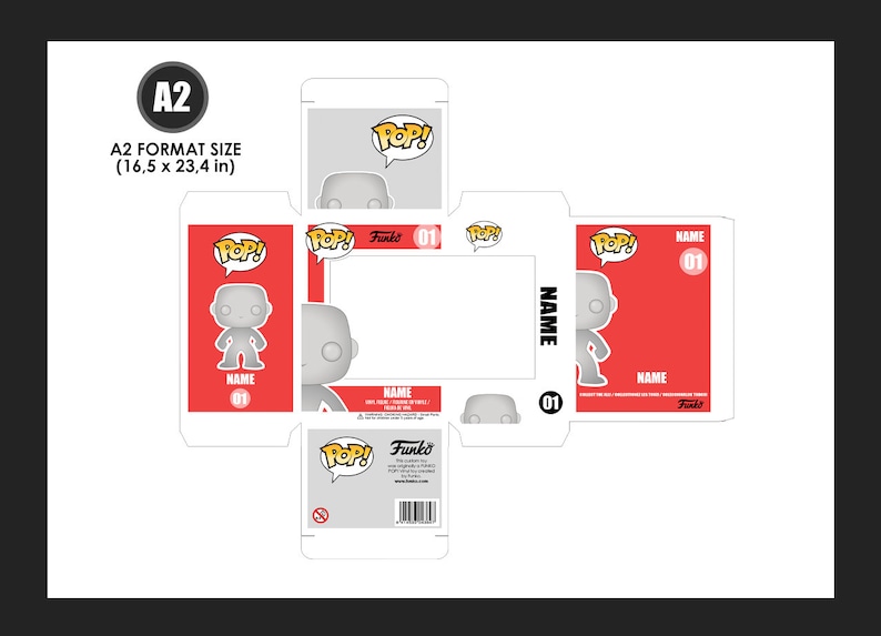 Custom Funko POP box template. Digital Funko POP box mockup. Editable Photoshop files A4/A3/A2 image 4