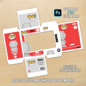 Custom Funko POP box template. Digital Funko POP box mockup. Editable Photoshop files A4/A3/A2