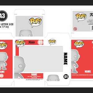 Custom Funko POP box template. Digital Funko POP box mockup. Editable Photoshop files A4/A3/A2 image 3