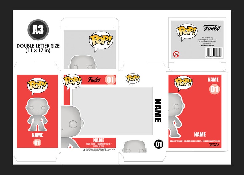 Custom Funko POP box template. Digital Funko POP box mockup. Editable Photoshop files A4/A3/A2 image 3