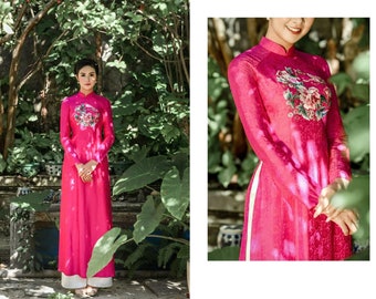 Embroidered Women ao dai- Vietnamese traditional clothes for women, female