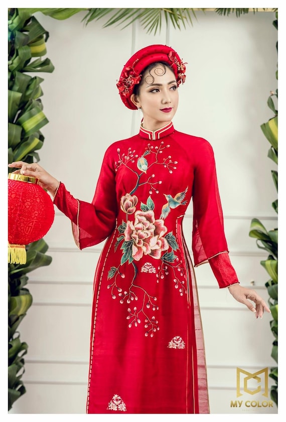 Buy Ao Dai Men and Women Vietnamese Traditional Dress With Bird