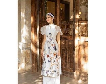 Women Ao dai- Vietnamese modern Ao dai with floral prints