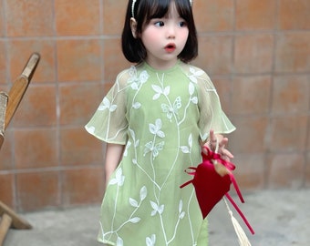 Embroidered girl ao dai- Vietnamese traditional clothes for girls, kids, toddlers