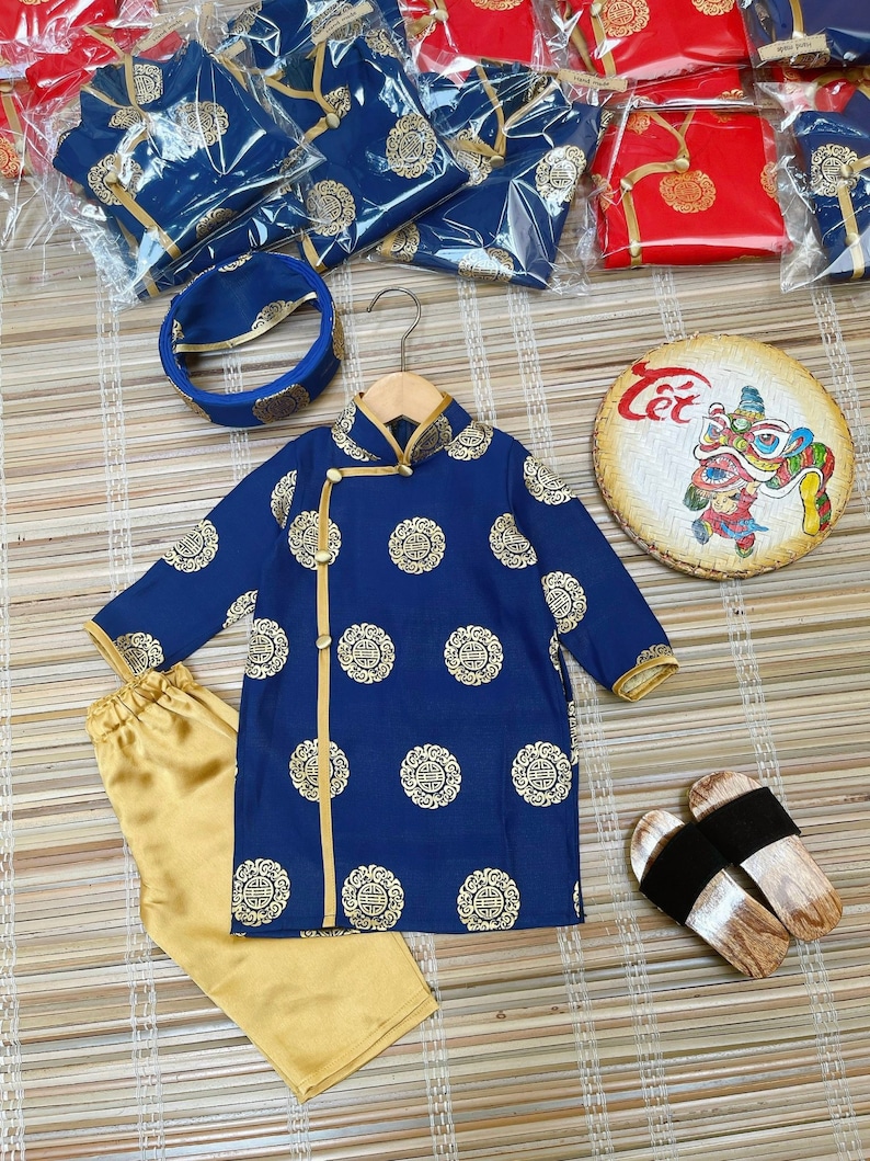 Baby, toddler ao dai Vietnamese traditional clothes for newborn, infants, babies, toddlers, boys image 4